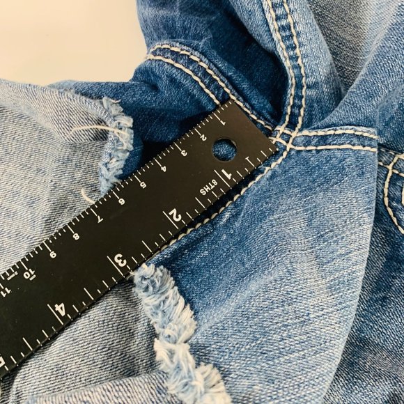 Maurices Embroidered Jean Shorts Juniors Sz XS Blue Denim Destroyed Cutoff Stret - Picture 9 of 11